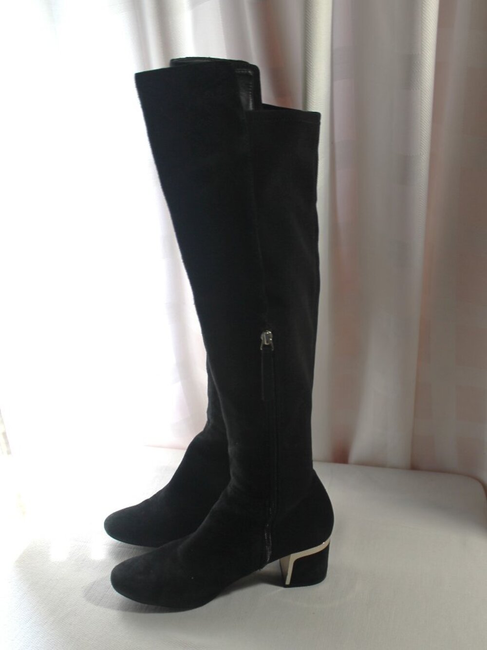 DKNY Cora Black Suede Over Knee Dress Boots 8M